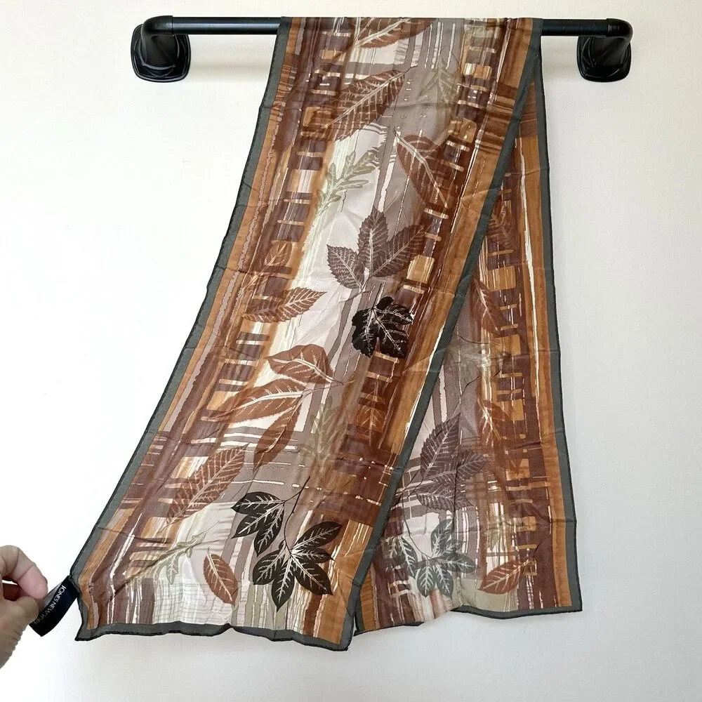 Jones New York Silk Scarf Multicolor Leaf Print Fall Foliage Earth Tones Fairy